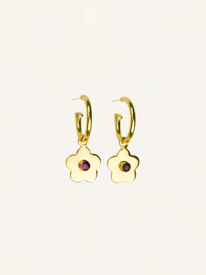 Daisy Gemstone Hoops - Ruby