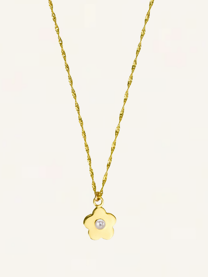 Mini Daisy Gemstone Necklace - Pearl