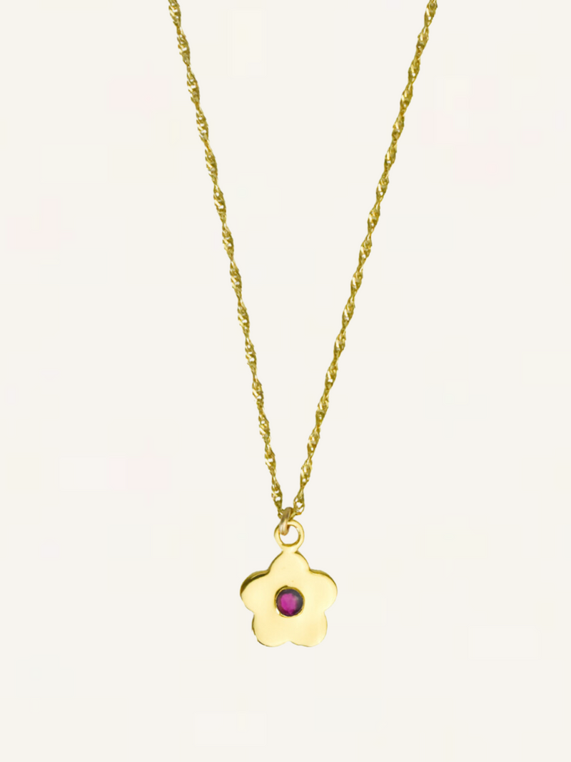 Mini Daisy Gemstone Necklace - Ruby