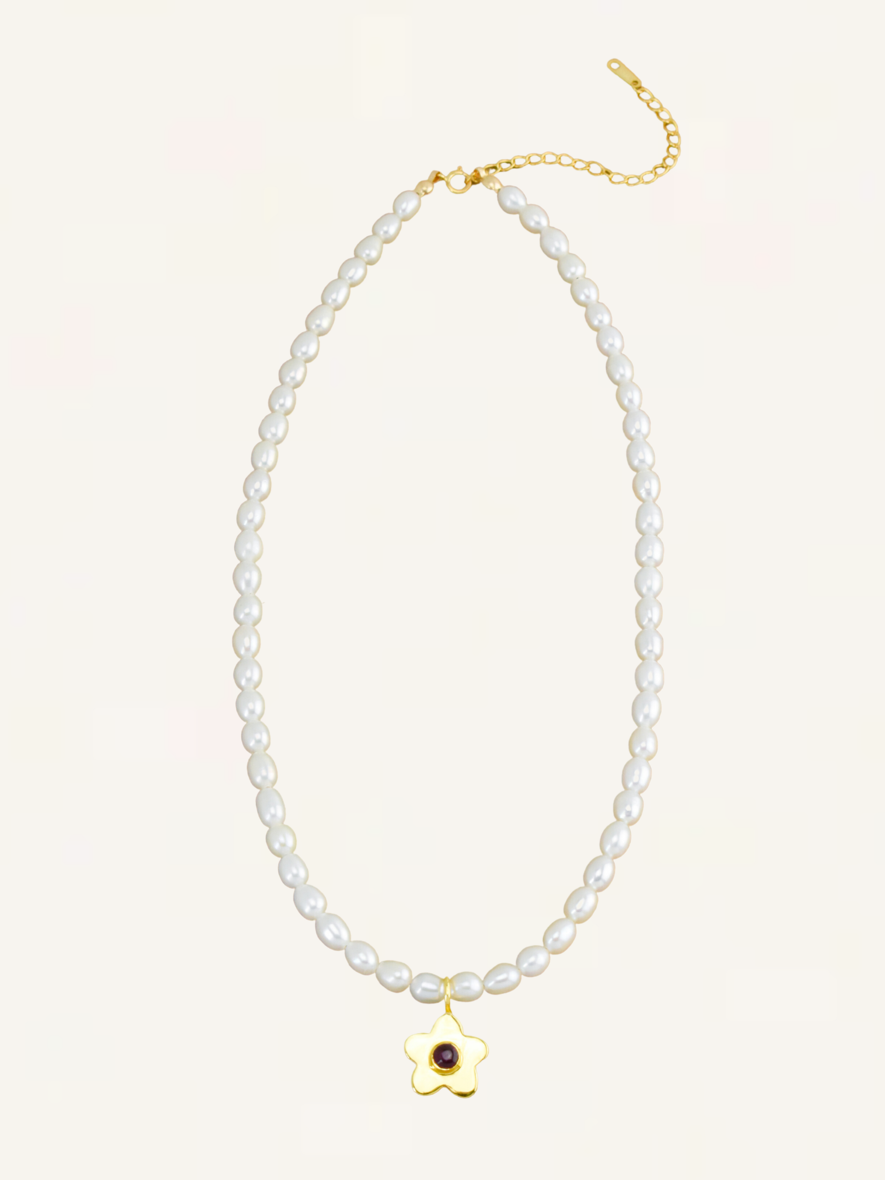 Daisy Gemstone Necklace - Ruby & Pearl
