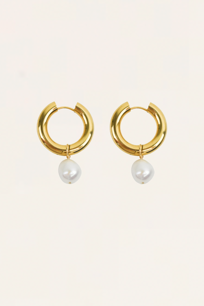 Thick Pearl Hoops