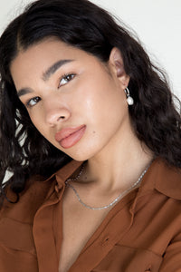 White Pearl Hoops - Silver