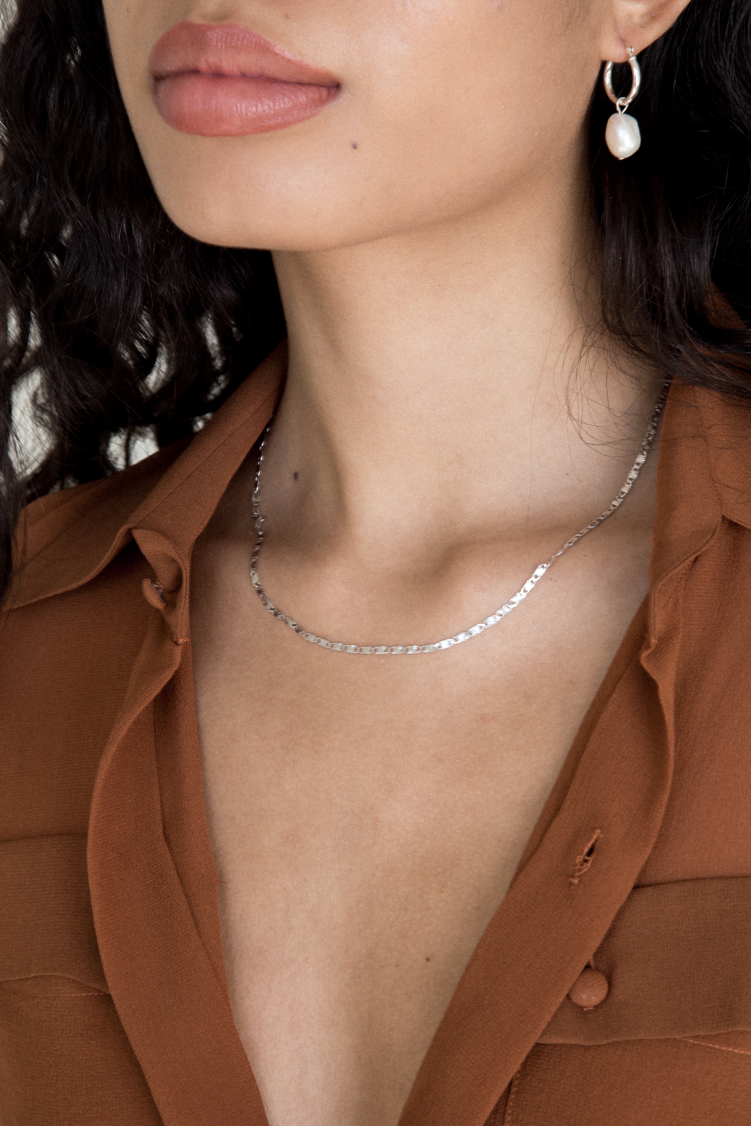 White Pearl Hoops - Silver
