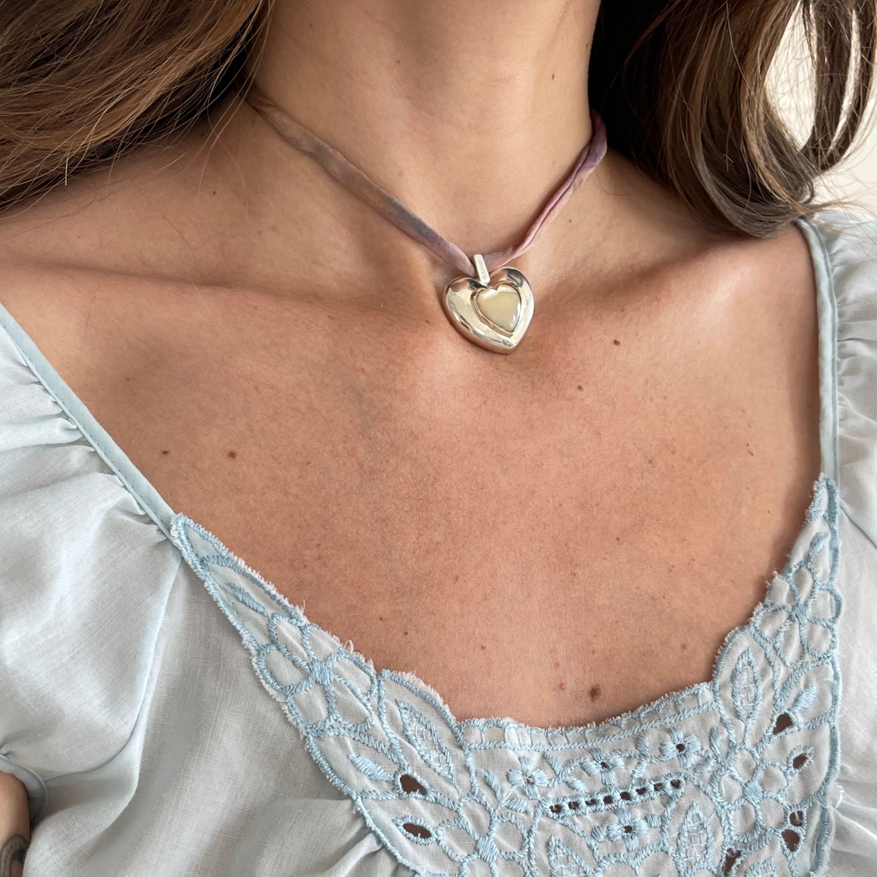 Cosmic Heart Necklace - Silver & Silk