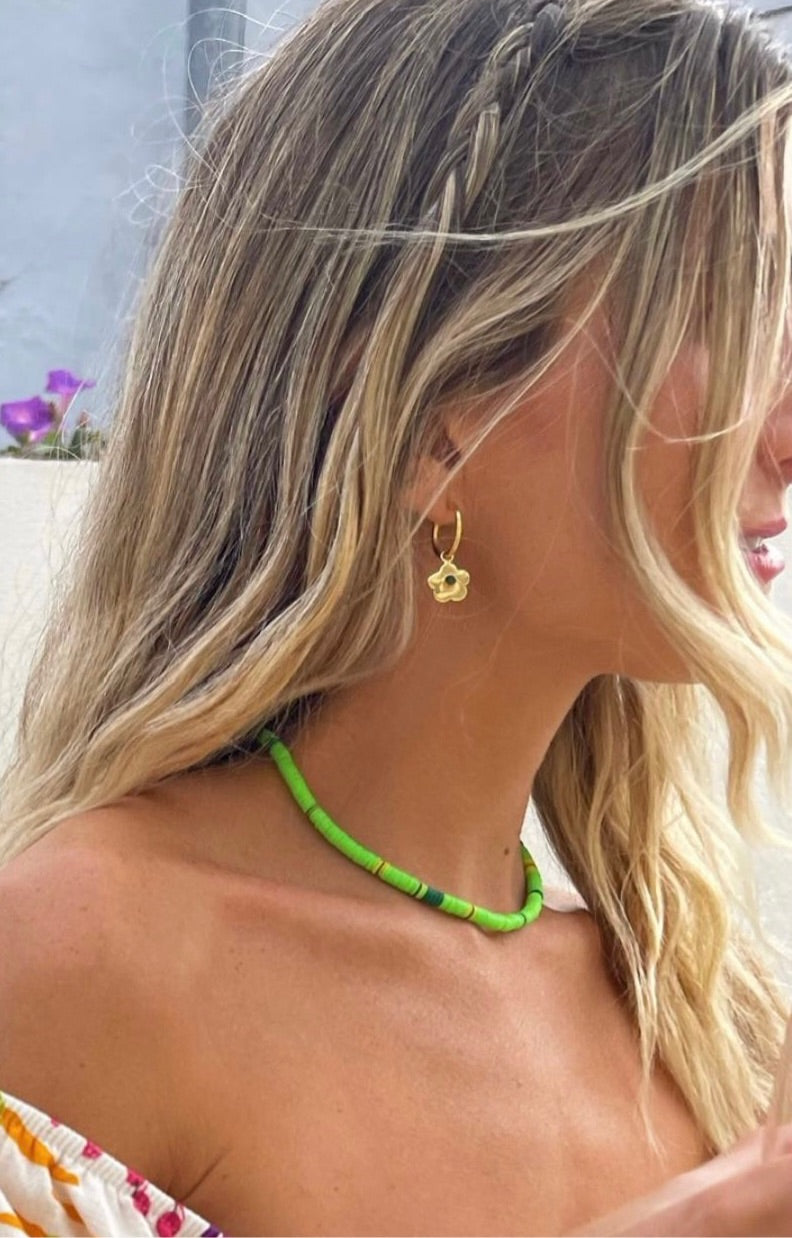 Daisy Gemstone Hoops - Emerald